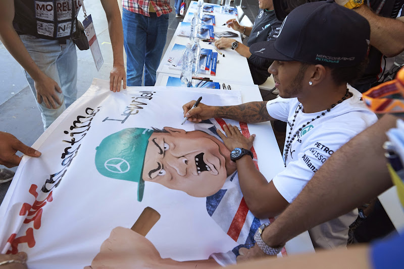 Льюис Хэмилтон болельщики баннер автограф-сессия Сочи Гран-при России 2014