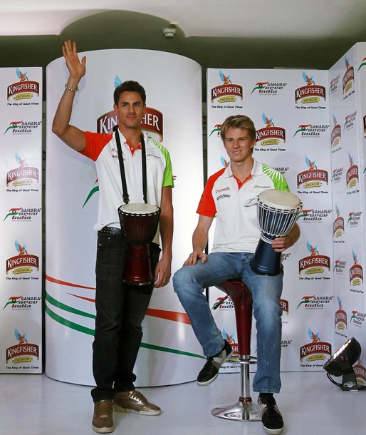 Адриан Сутиль и Нико Хюлькенберг на спонсорском мероприятии на Гран-при Индии 2011