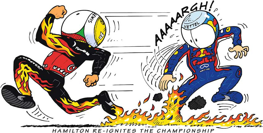 Льюис Хэмилтон и Себастьян Феттель в комиксе Jim Bamber по Гран-при Германии 2011