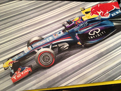 Марк Уэббер за рулем Red Bull RB9 - рисунок Vincent Venegas