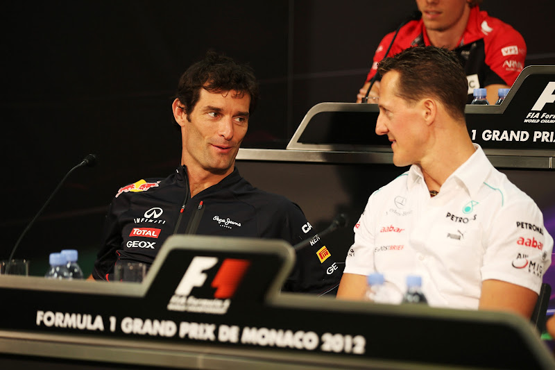 Марк Уэббер и Михаэль Шумахер на пресс-конференции в среду на Гран-при Монако 2012