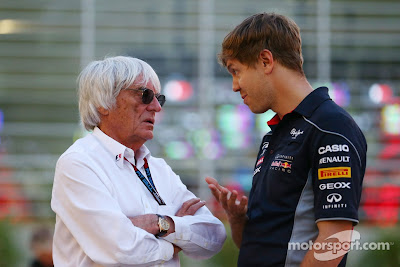 Берни Экклстоун и Себастьян Феттель на Гран-при Бахрейна 2013