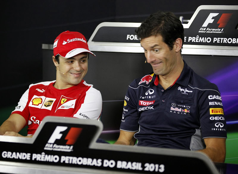 Фелипе Масса и Марк Уэббер на пресс-конференции в четверг на Гран-при Бразилии 2013