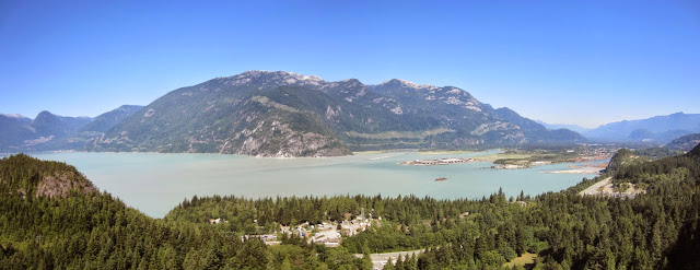 View of Howe Sound and Squamish from the top of Skywalker