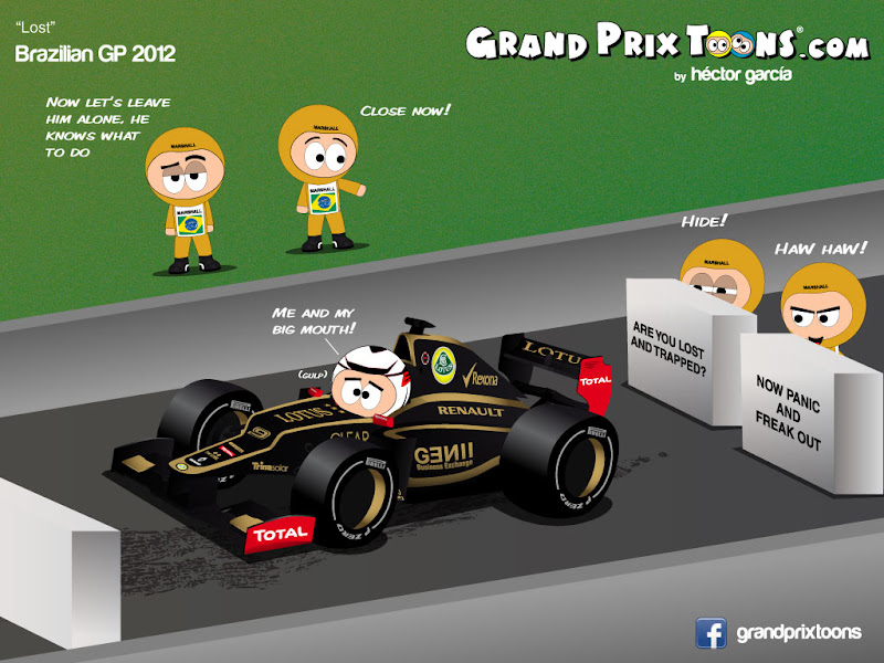 Кими Райкконен и маршалы Интерлагоса - комикс Grand Prix Toons по Гран-при Бразилии 2012