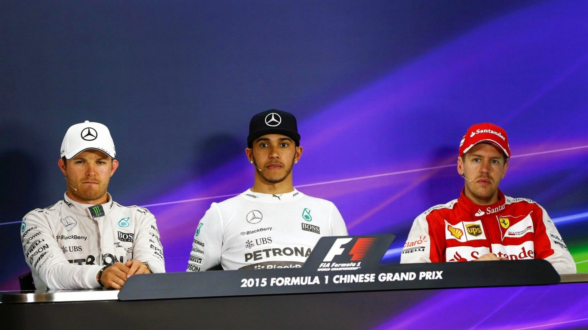 Rosberg, Hamilton y Vettel en la rueda de prensa posterior a la carrera del GP de China 2015