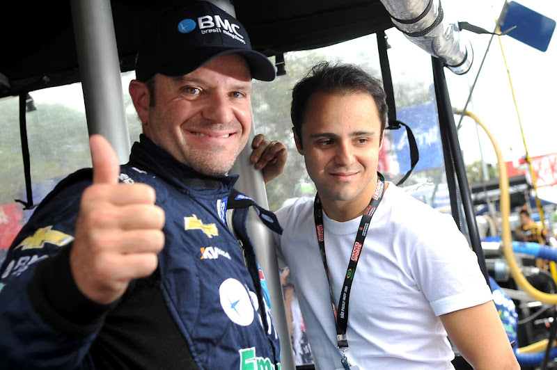 Рубенс Баррикелло и Фелипе Масса на гонке IndyCar Sao Paulo 300 в Бразилии 28 апреля 2012