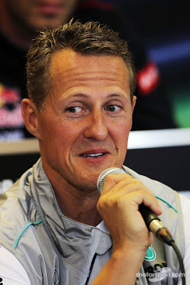 Михаэль Шумахер на пресс-конференции в четверг на Гран-при Бельгии 2012
