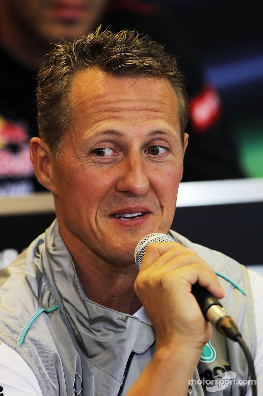 Михаэль Шумахер на пресс-конференции в четверг на Гран-при Бельгии 2012