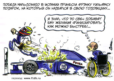 Фрэнк Уильямс добавляет огоньку Пастору Мальдонадо на Гран-при Испании 2012 - комикс Fiszman