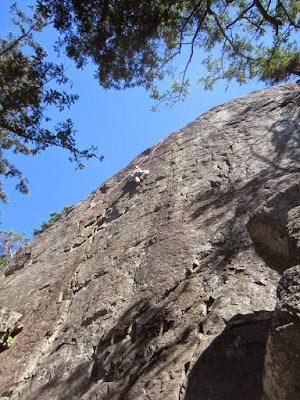 Aaron climbing Lethal Weapon (5.10c/d)