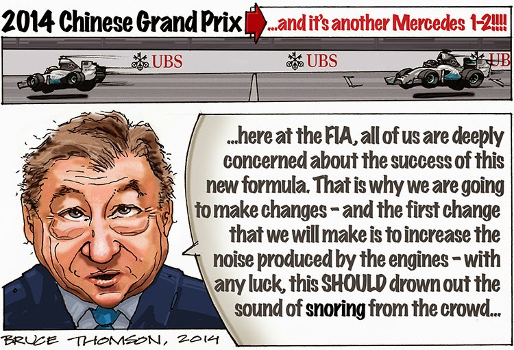 Жан Тодт хочет увеличить громкость двигателей - комикс Bruce Thomson после Гран-при Китая 2014