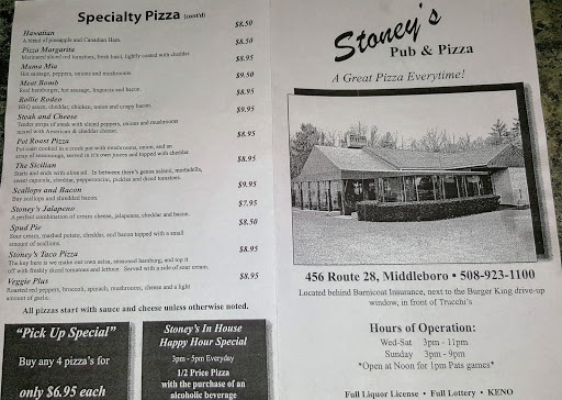 Pizza Restaurant «Stoneys Pub & Pizza», reviews and photos, 456 W Grove St, Middleborough, MA 02346, USA