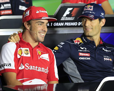 Фернандо Алонсо и Марк Уэббер на пресс-конференции в четверг на Гран-при Италии 2013