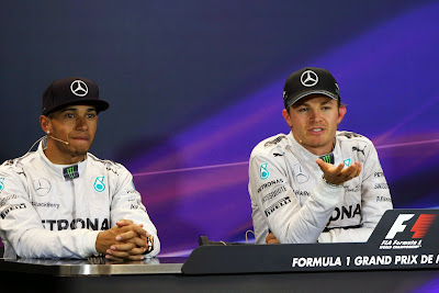 Льюис Хэмилтон и Нико Росберг на пресс-конференции после гонки на Гран-при Монако 2014
