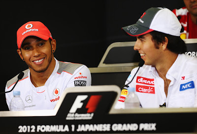 Льюис Хэмилтон и Серхио Перес на пресс-конференции в четверг на Гран-при Японии 2012