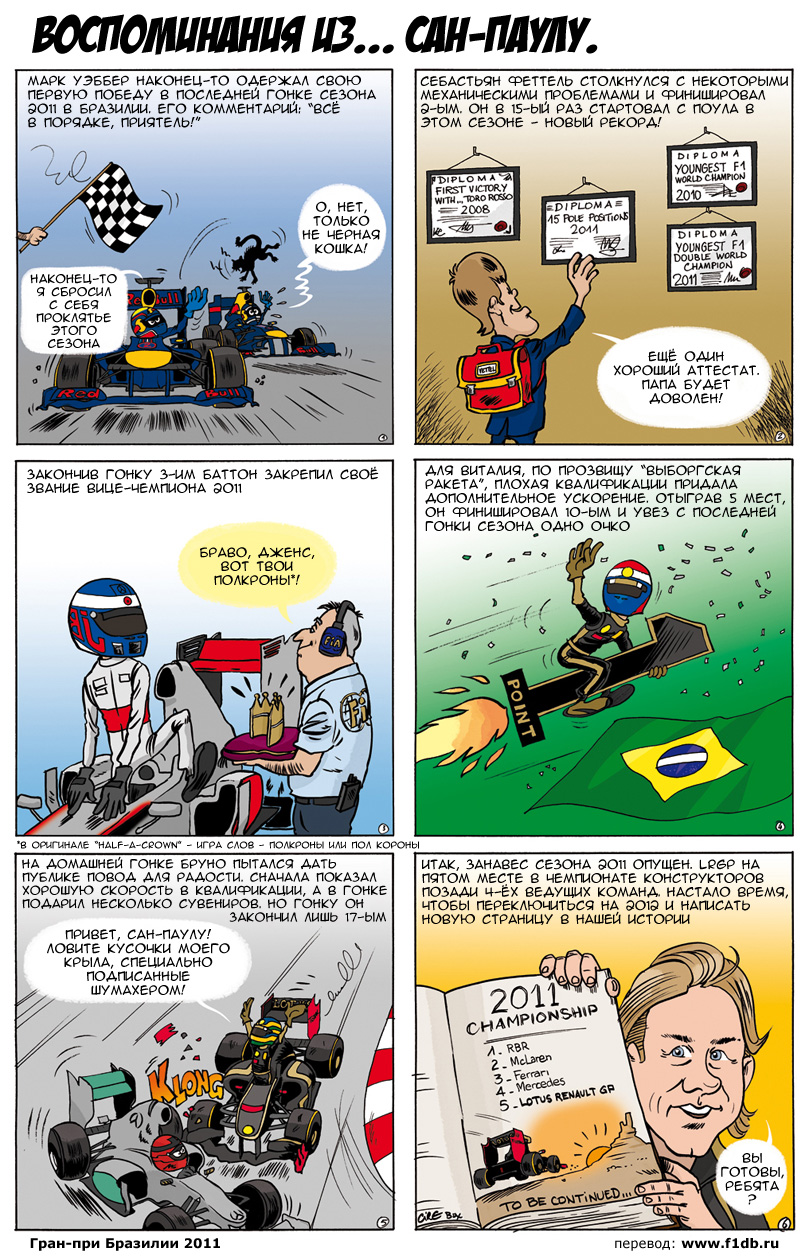 комикс Lotus Renaut GP и Cirebox после финальной гонки сезона – Гран-при Бразилии 2011 на русском