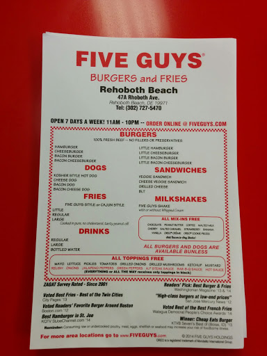 Fast Food Restaurant «Five Guys», reviews and photos, 47 Rehoboth Ave, Rehoboth Beach, DE 19971, USA
