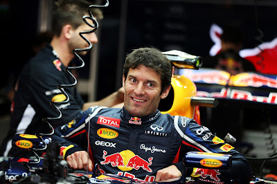 радостный Марк Уэббер в болиде Red Bull на Гран-при Индии 2012