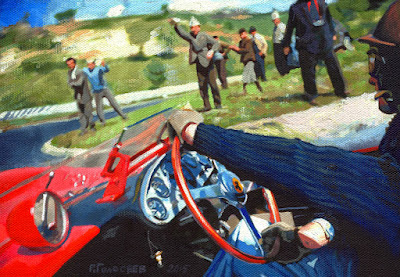 Питер Коллинз за рулем Феррари на Тарга Флорио в 1958 - рисунок Roman Goloseev