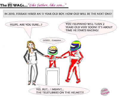 Рафаэла Масса и Фелипе Масса отдают сына в Ferrari комикс TheF1Wags Like father like son 2011