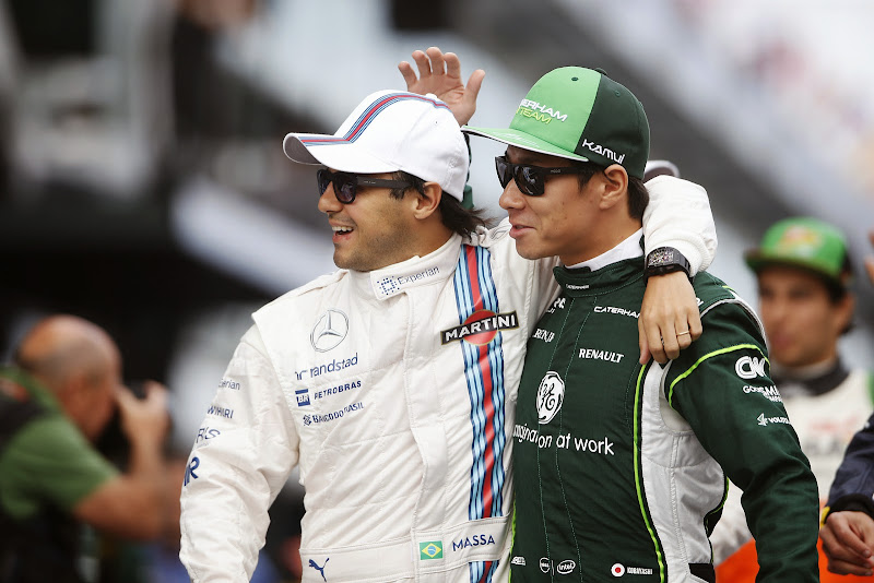 Фелипе Масса и Камуи Кобаяши обнимаются перед гонкой на Гран-при Австралии 2014