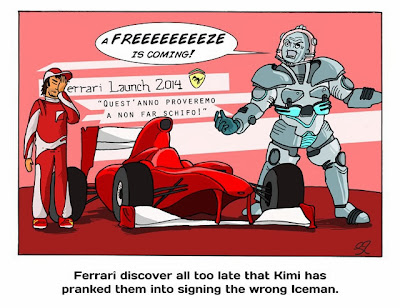 Кими Райкконен подсовывает неправильного Айсмэна для Ferrari - комикс Stuart Taylor по Гран-при Сингапура 2013