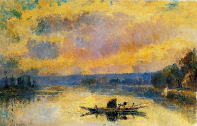 Albert Lebourg - The Ferry at Bouille, Sunset.