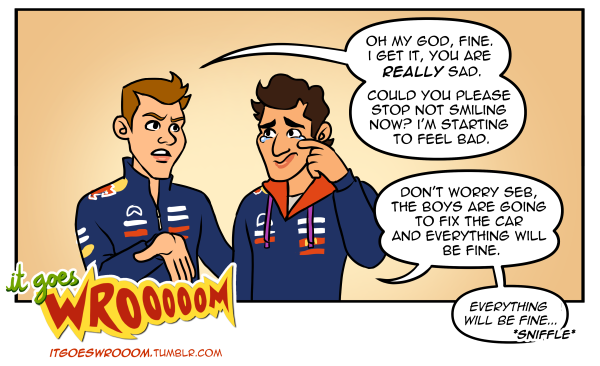 Даниэль Риккардо поддерживает напарника по Red Bull Себастьяна Феттеля - комикс It Goes Wrooom