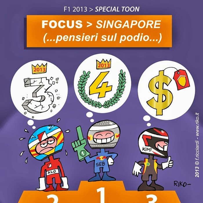 мысли пилотов на подиуме Гран-при Сингапура 2013 - комикс Riko