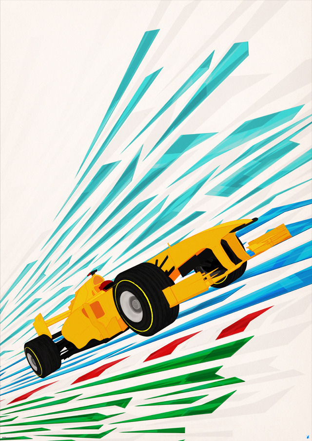 иллюстрация болида Формулы-1 на трассе от PJ Tierney
