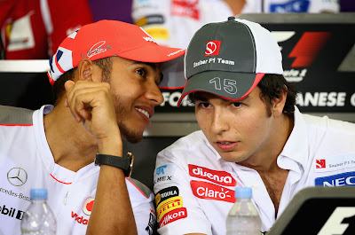 Льюис Хэмилтон и Серхио Перес на пресс-конференции в четверг на Гран-при Японии 2012