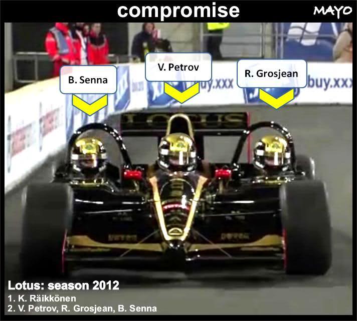 Бруно Сенна Виталий Петров Ромэн Грожан в трехместном болиде Lotus Renault