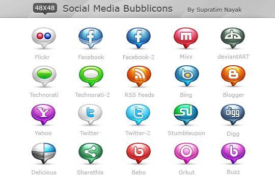 17Beautiful Social media Icon sets for Bloggers Bubblicons+social+media+icon+set
