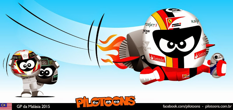 Себастьян Феттель летит к победе - комикс pilotoons по Гран-при Малайзии 2015