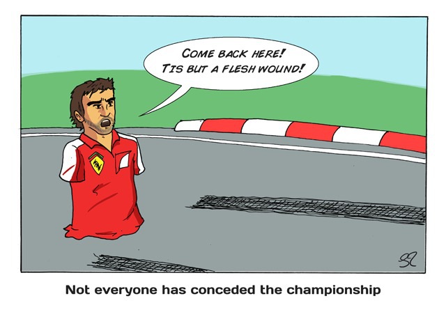 Фернандо Алонсо не сдается на Гран-при Бельгии 2013 - комикс Stuart Taylor