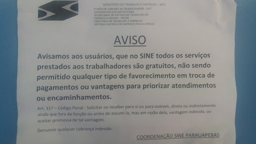 Sine - Sistema Nacional de Emprego, R. Onze, s/n - Cidade Nova, Parauapebas - PA, 68515-000, Brasil, Agencia_de_emprego, estado Para