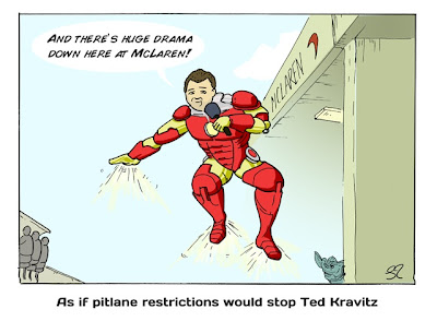 Как будто ограничения доступа на пит-лейн способны остановить Тэда Кравица - комикс Stuart Taylor по Гран-при Венгрии 2013.