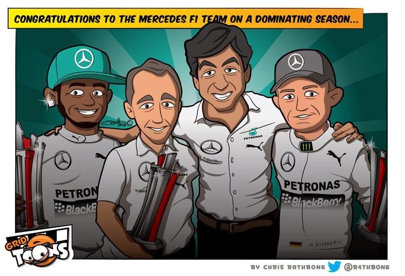 команда Mercedes доминирует в сезоне 2014 - комикс Chris Rathbone