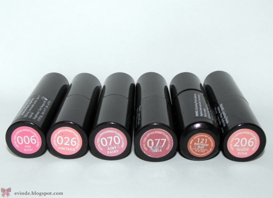 Rimmel Lasting Finish Lipsticks | Review + Swatches | Evinde's Blog