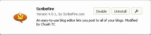 Scribefire Extension Details As Viewed in "Manage Extension"