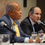 Louis W. Sullivan, former US Secretary of Health and Human Services, President Emeritus, Morehouse School of Medicine (foreground), Theodore R. Marmor (background)