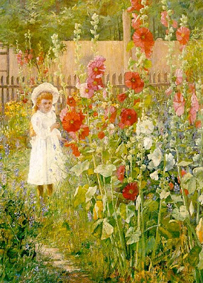 J. Ottis Adams - Little Girl With Hollyhocks