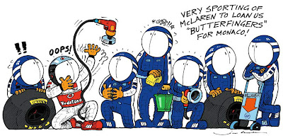 механик McLaren среди механиков Williams - комикс Jim Bamber перед Гран-при Монако 2012
