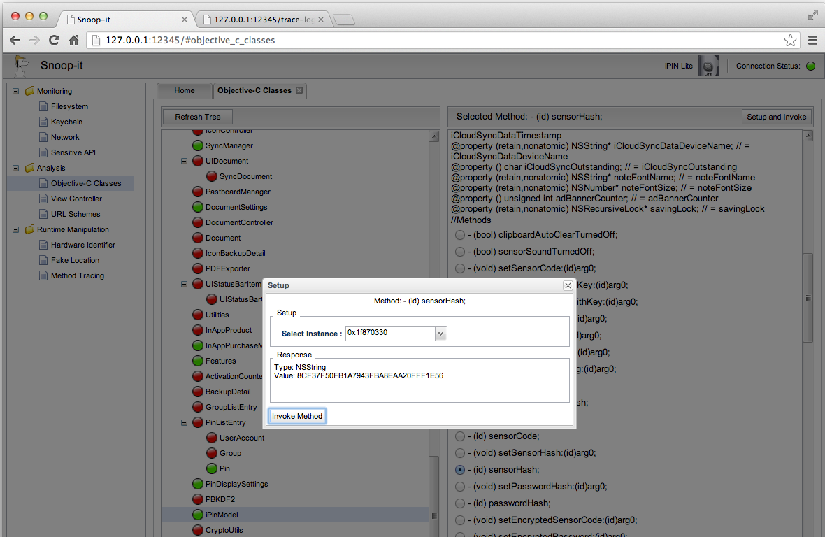 Determine the actual sensorHash from an instance of the iPinModel class