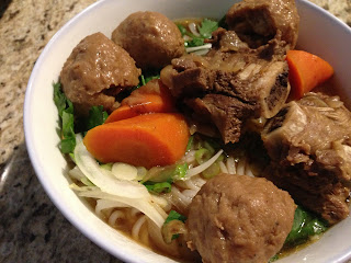 Pho Noodles with Beef Balls, Carrots & Beef Ribs