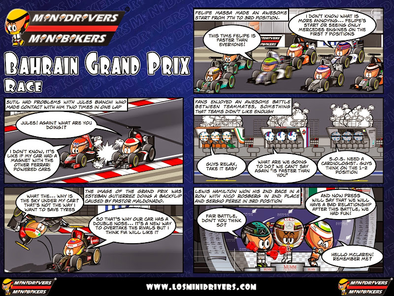 комикс MiniDrivers по гонке на Гран-при Бахрейна 2014
