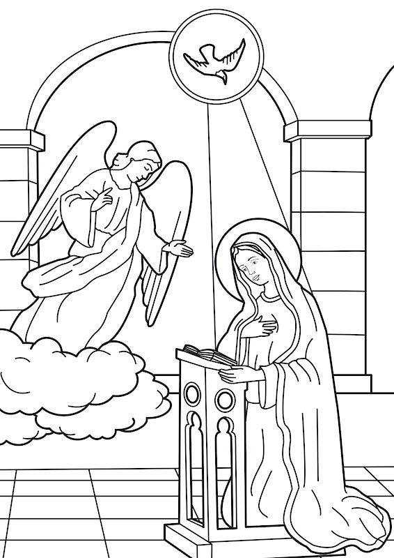 Annunciation of the angel of the virgin mary coloring pages title=