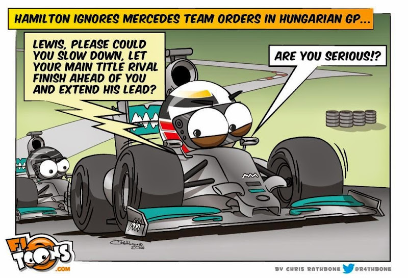 Льюис Хэмилтон игнорирует приказ пропустить Нико - комикс Chris Rathbone по Гран-при Венгрии 2014