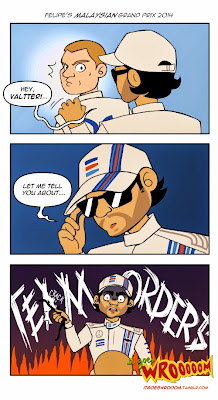 Фелипе Масса учит Вальтери Боттаса командным приказам на Гран-при Малайзии 2014 - комикс It Goes Wrooom